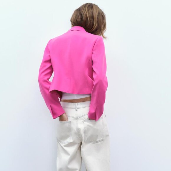 NWT ZARA TAILORED FELT TEXTURE BLAZER fuchsia - Picture 7 of 9
